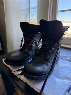 Ash Black Leather Women's Combat Boots 8,5-39,5with Brown/black duble Laces
